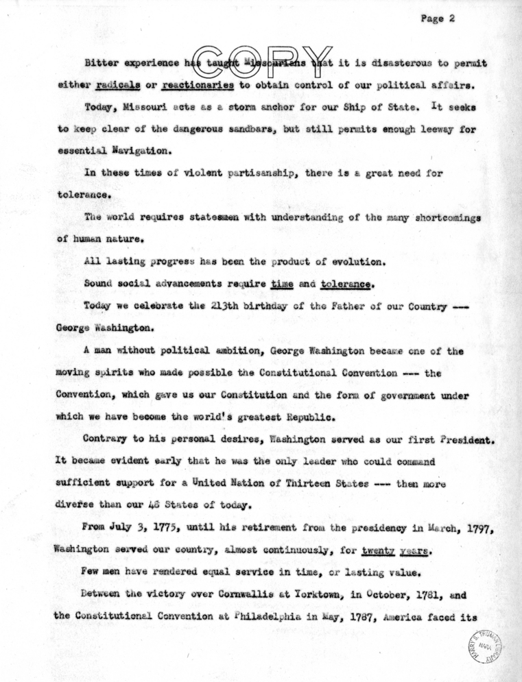 Speech of Vice President Harry S. Truman in Jefferson City, Missouri