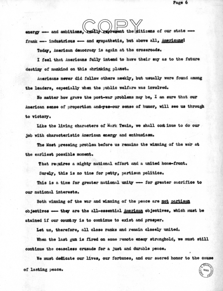 Speech of Vice President Harry S. Truman in Jefferson City, Missouri