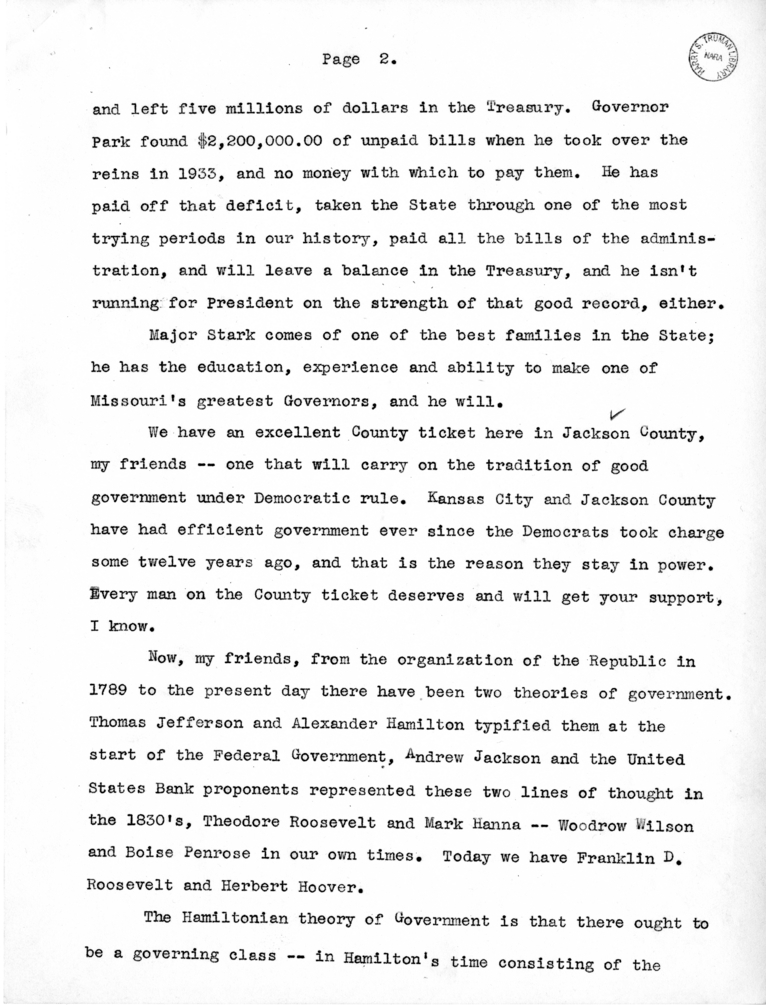 Radio Campaign Speech of Senator Harry S. Truman, Kansas City, Missouri