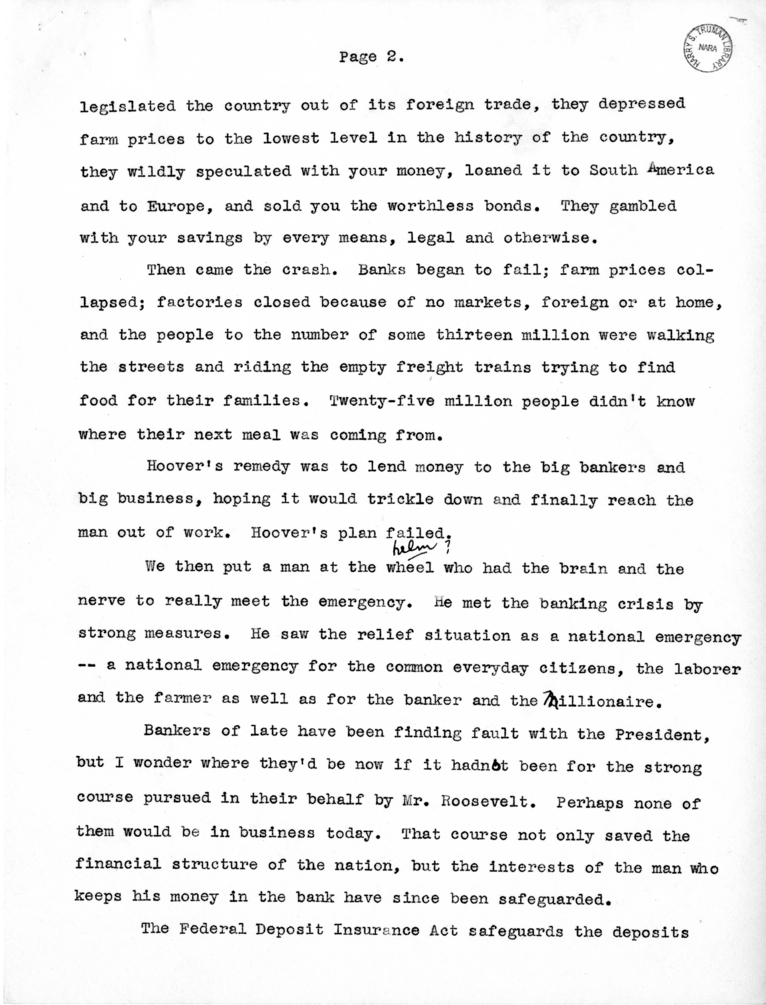 Speech of Senator Harry S. Truman at Kansas City, Missouri