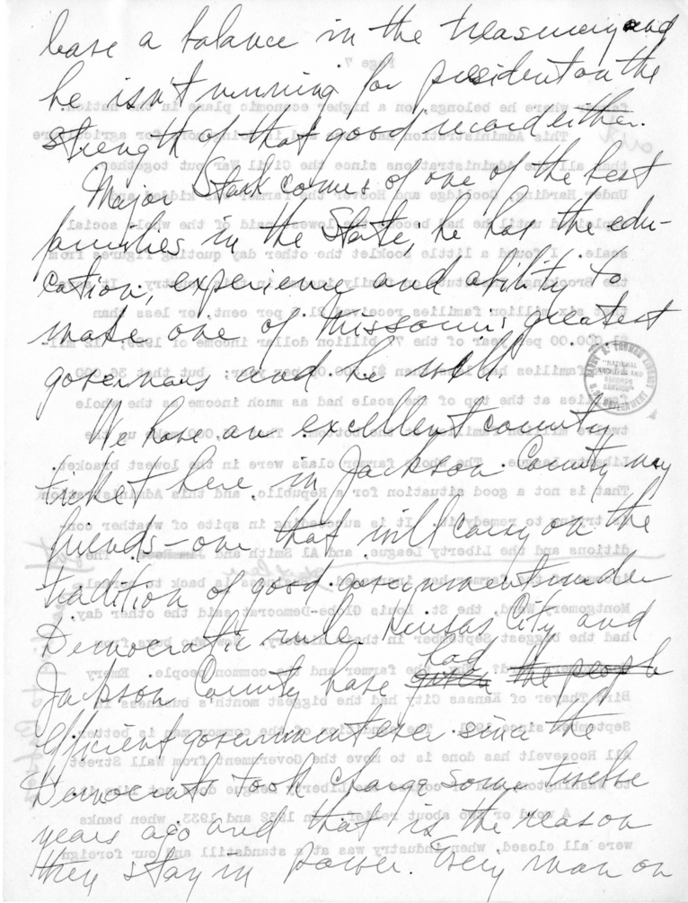 Speech of Senator Harry S. Truman at Kansas City, Missouri
