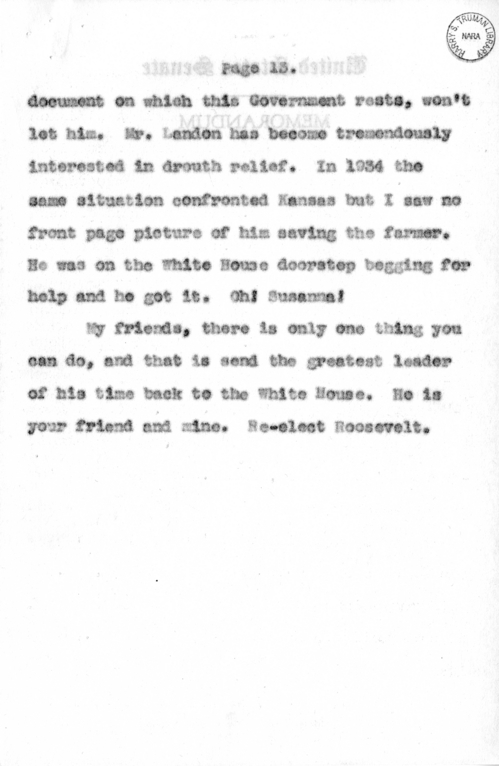 Speech of Senator Harry S. Truman at Jefferson City, Missouri