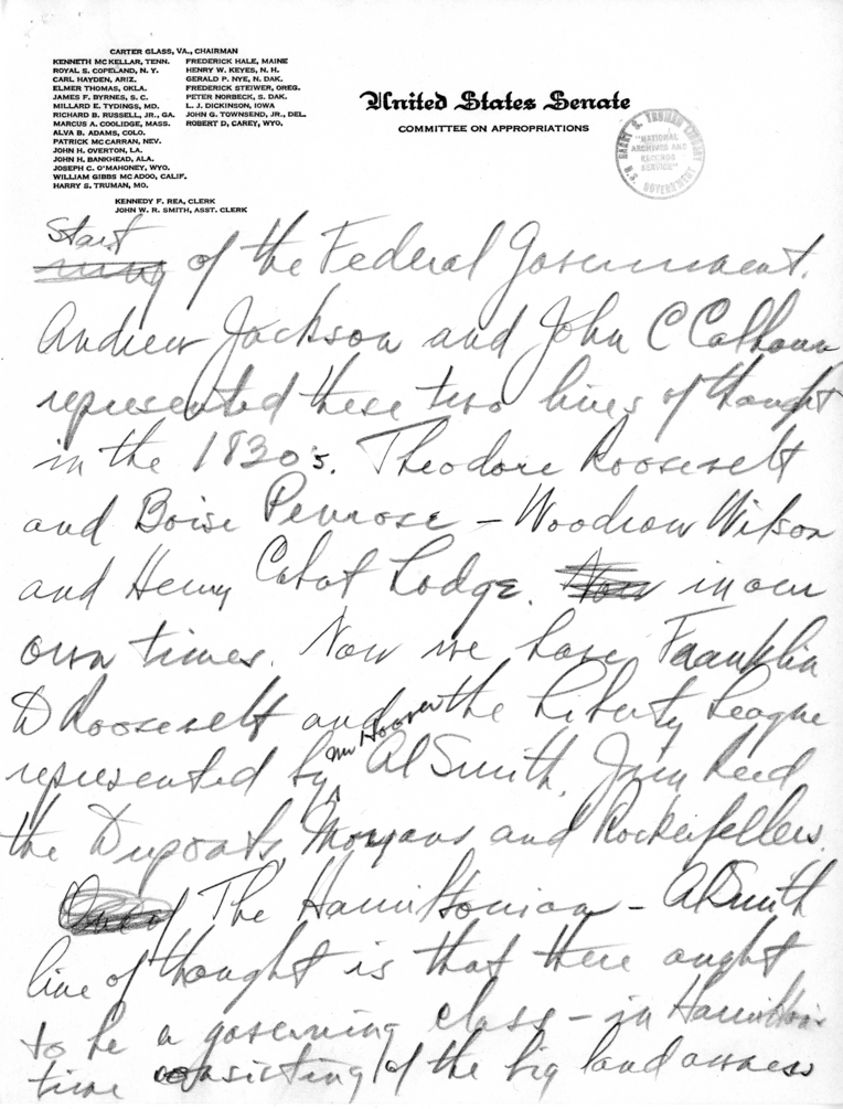 Handwritten Speech Draft and Notes of Senator Harry S. Truman