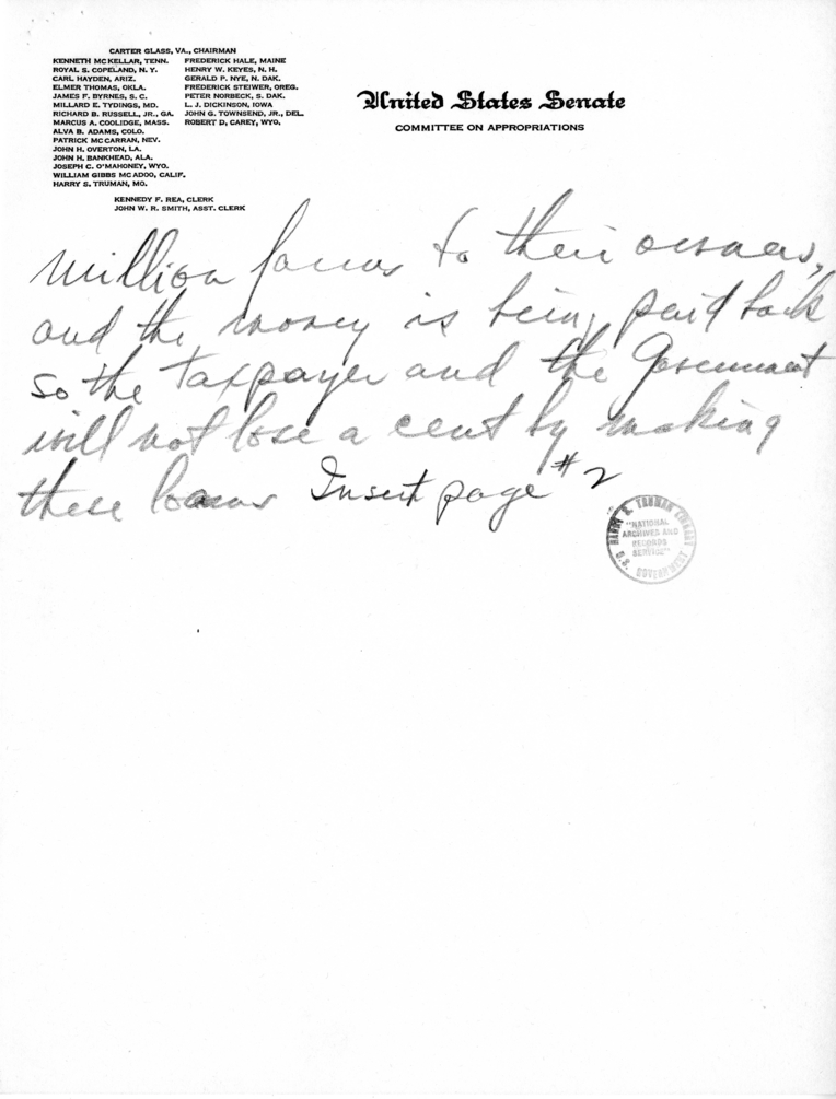 Handwritten Speech Draft and Notes of Senator Harry S. Truman
