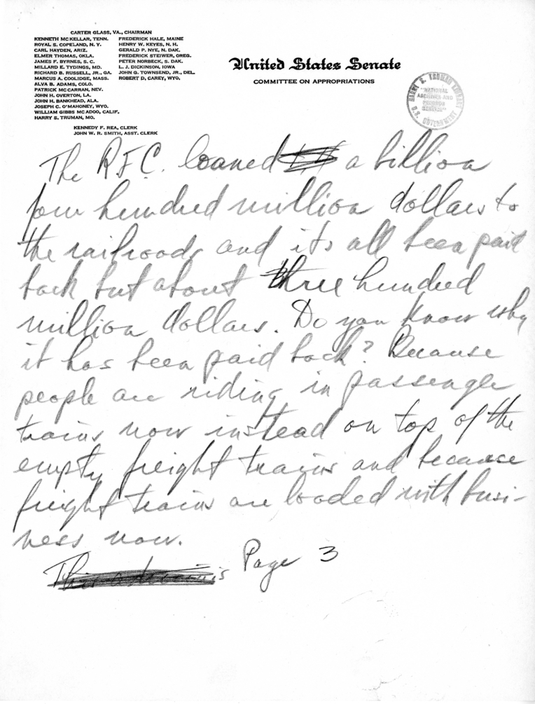 Handwritten Speech Draft and Notes of Senator Harry S. Truman