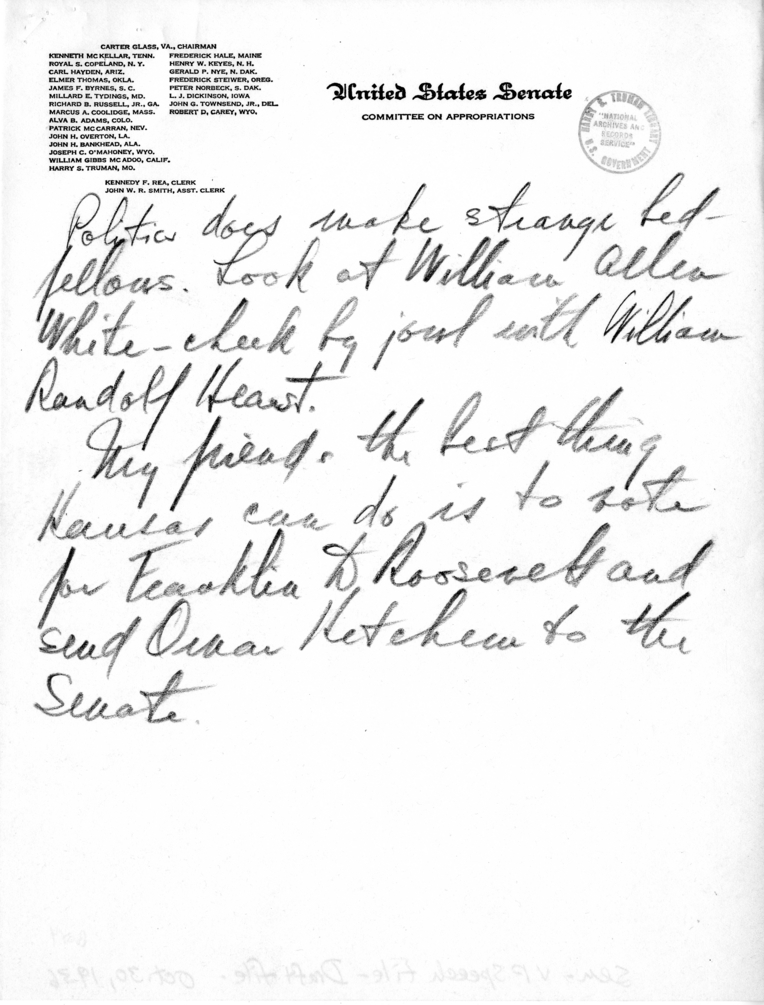 Handwritten Speech Draft and Notes of Senator Harry S. Truman