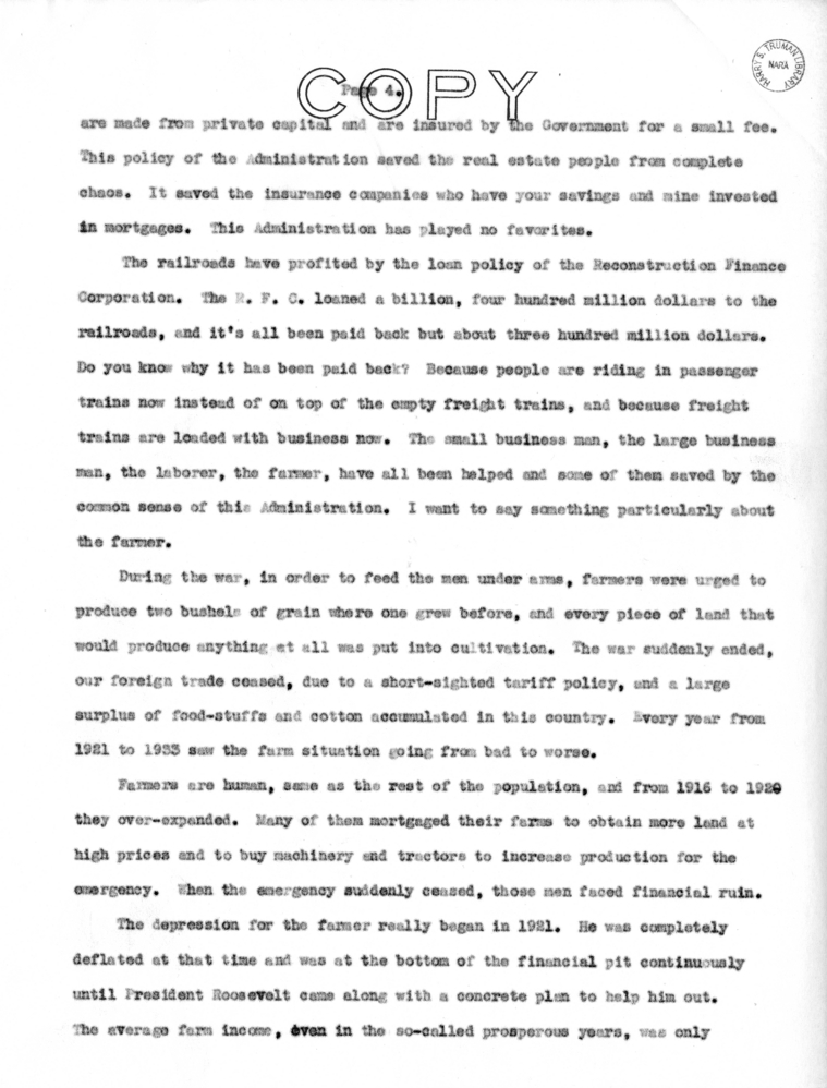 Speech of Senator Harry S. Truman in Topeka, Kansas