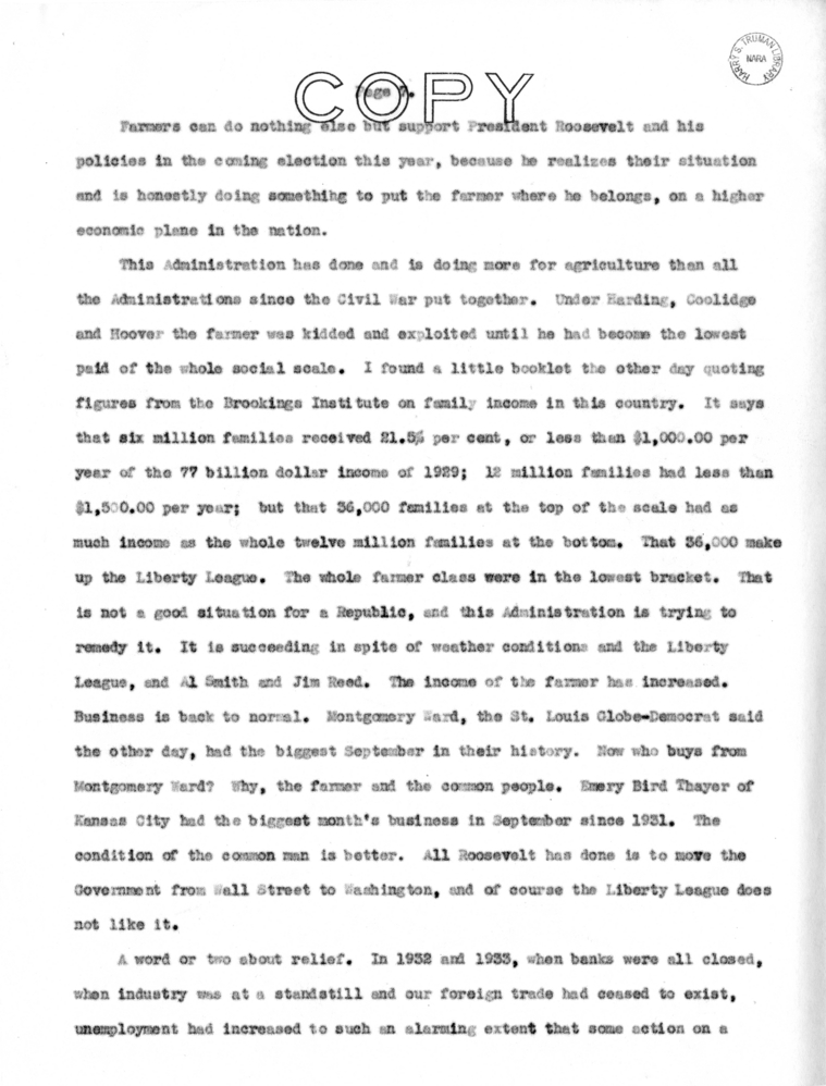 Speech of Senator Harry S. Truman in Topeka, Kansas