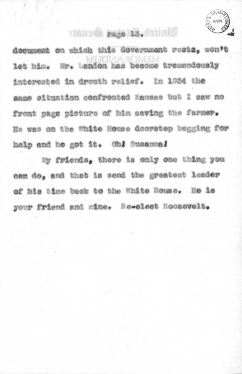 Speech of Senator Harry S. Truman at Jefferson City, Missouri