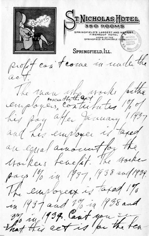 Handwritten Speech Draft of Senator Harry S. Truman Regarding the Social Security Act