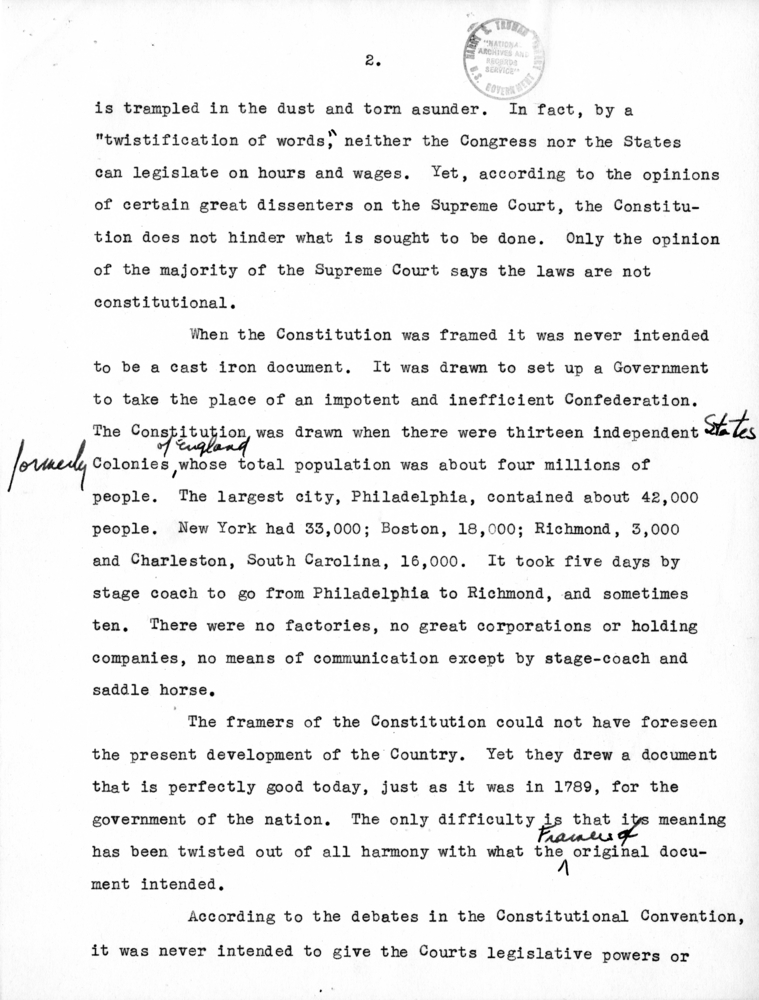 Draft of Speech of Senator Harry S. Truman at Kansas City, Missouri