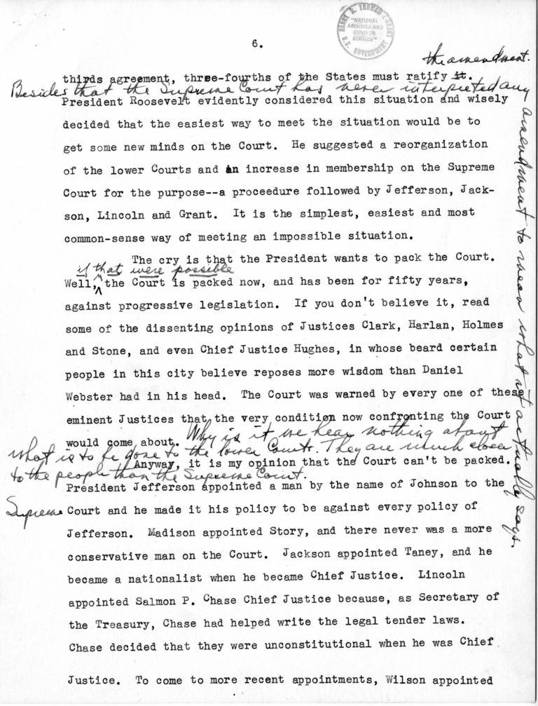 Draft of Speech of Senator Harry S. Truman at Kansas City, Missouri