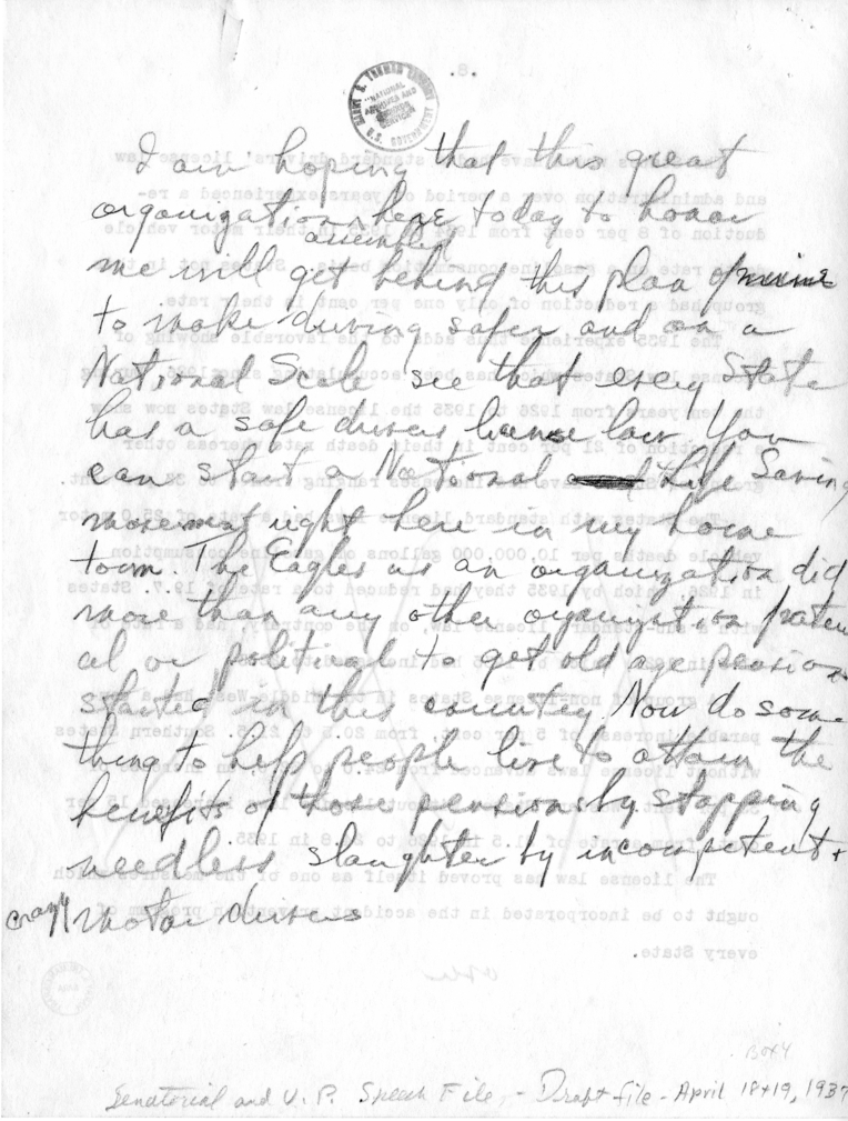 Draft of Speech Delivered by Senator Harry S. Truman at Independence, Missouri