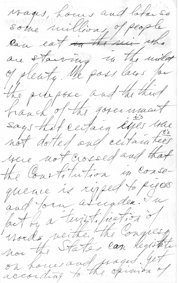Handwritten Draft Speech of Senator Harry S. Truman on the Supreme Court Controversy