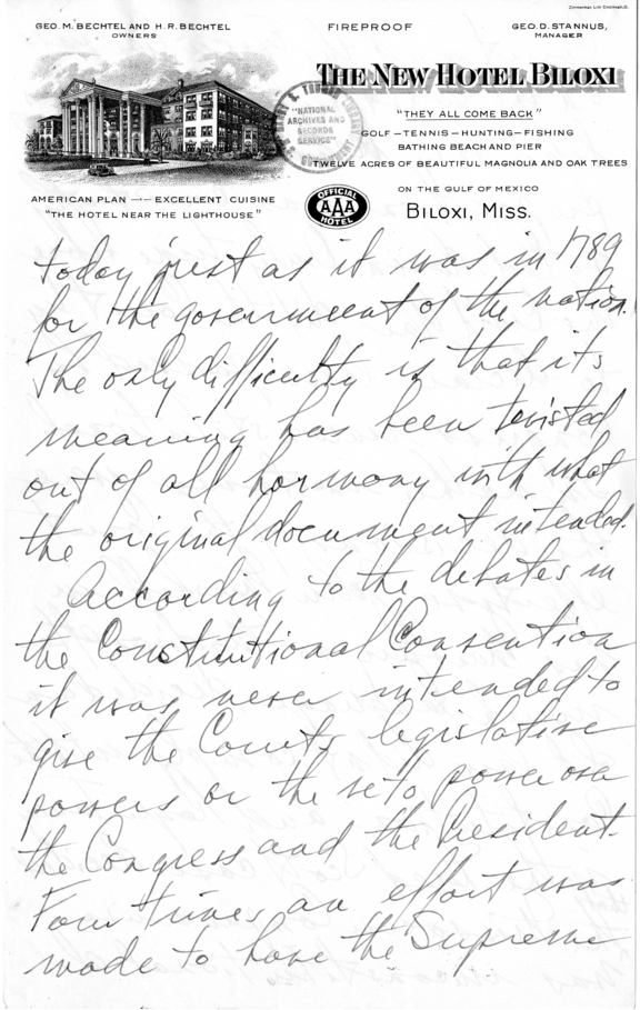 Handwritten Draft Speech of Senator Harry S. Truman on the Supreme Court Controversy