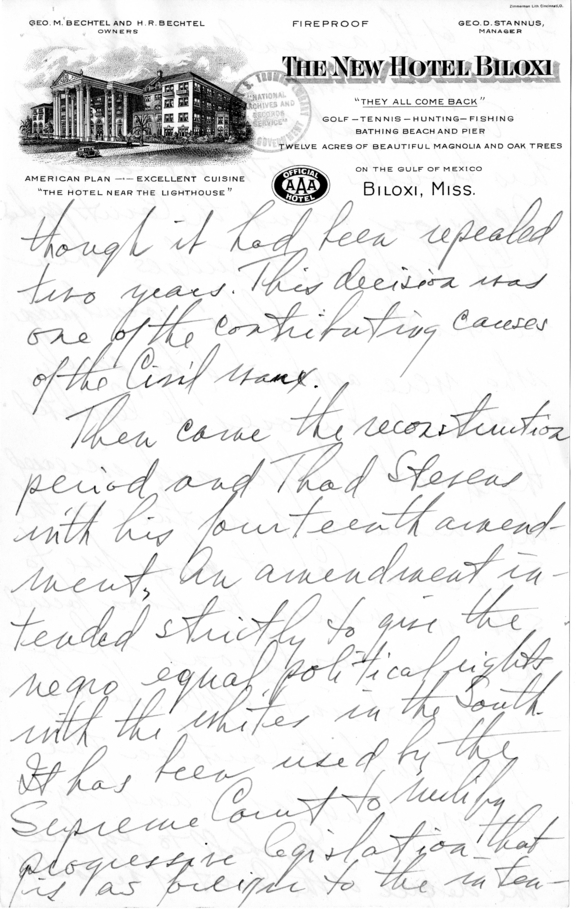 Handwritten Draft Speech of Senator Harry S. Truman on the Supreme Court Controversy