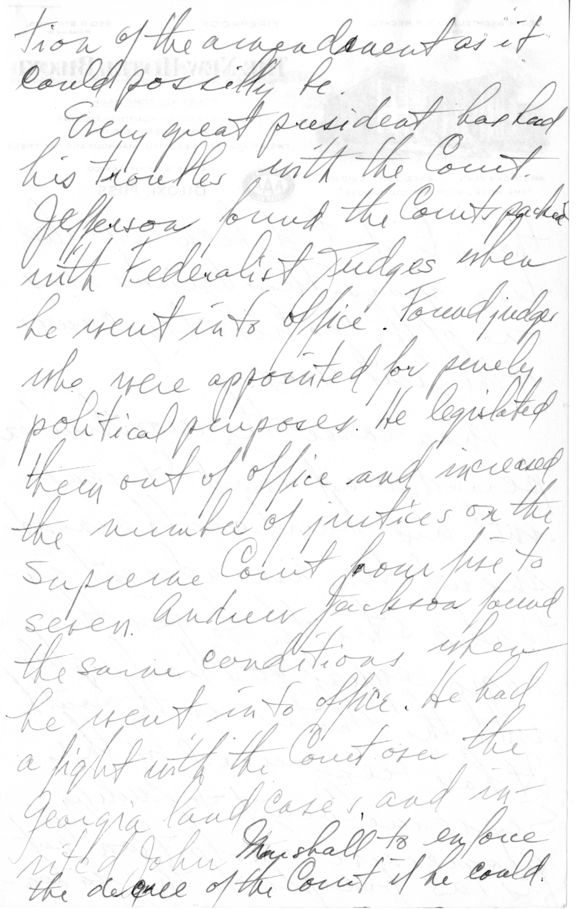 Handwritten Draft Speech of Senator Harry S. Truman on the Supreme Court Controversy