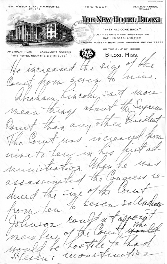 Handwritten Draft Speech of Senator Harry S. Truman on the Supreme Court Controversy