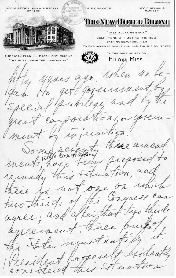 Handwritten Draft Speech of Senator Harry S. Truman on the Supreme Court Controversy