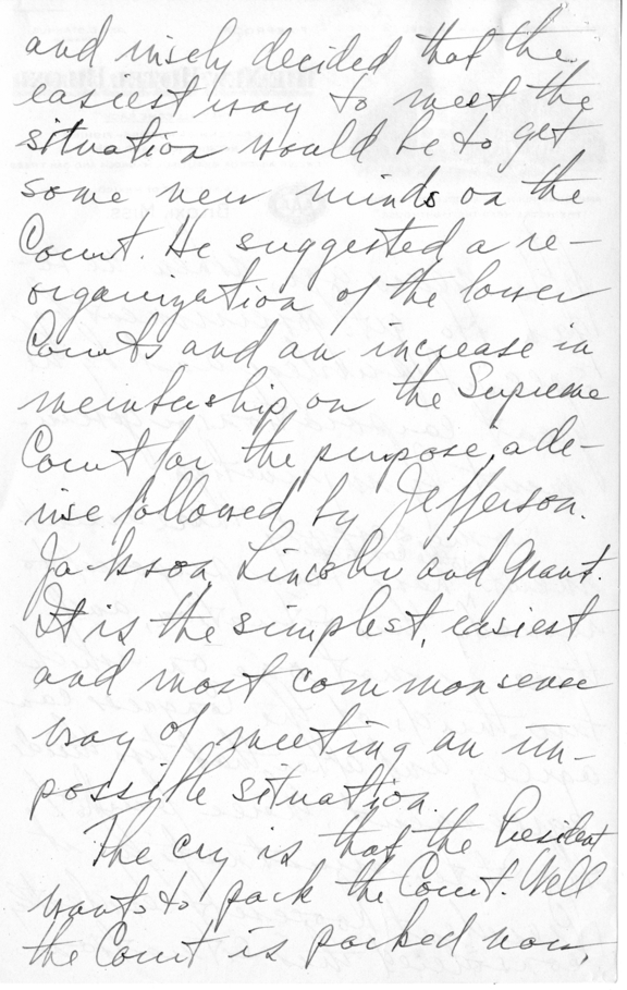 Handwritten Draft Speech of Senator Harry S. Truman on the Supreme Court Controversy