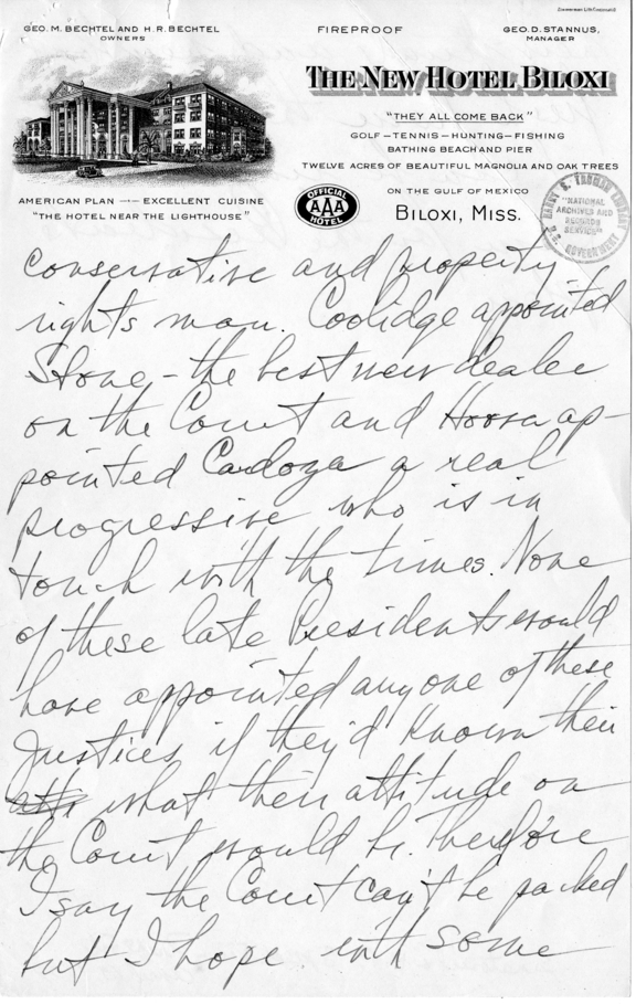 Handwritten Draft Speech of Senator Harry S. Truman on the Supreme Court Controversy