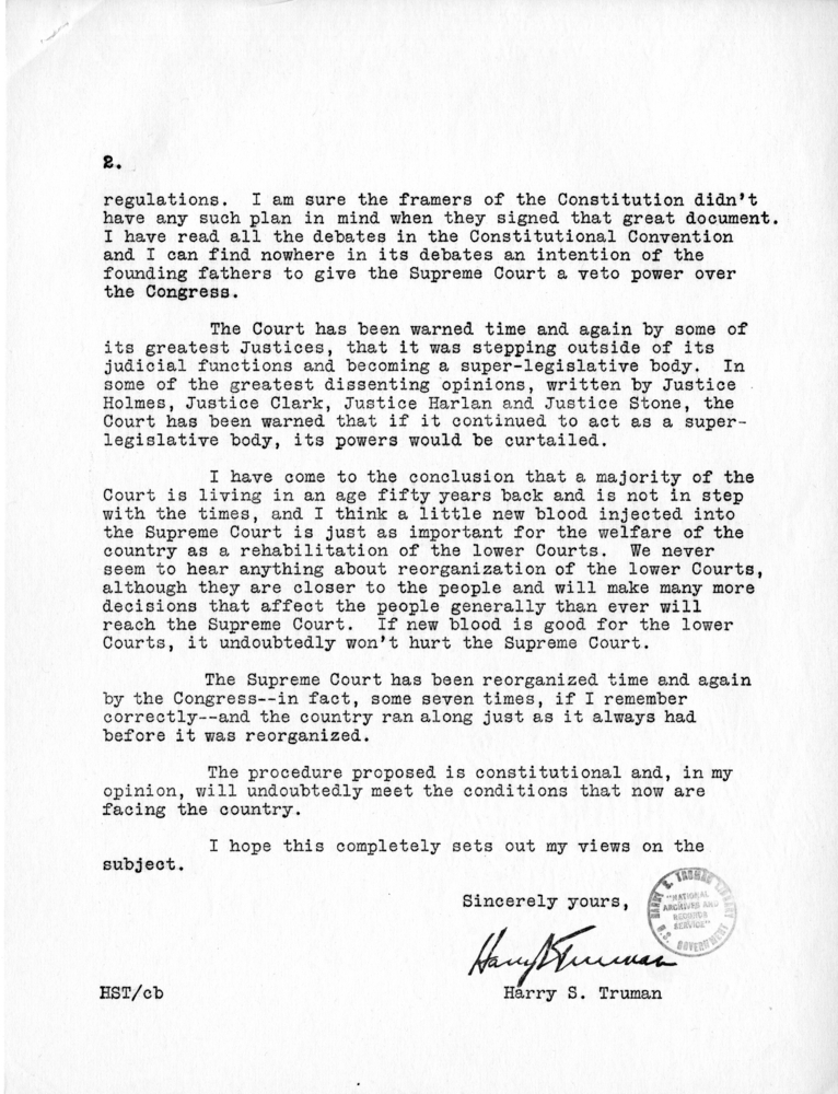 Form Letter Response from Senator Harry S. Truman