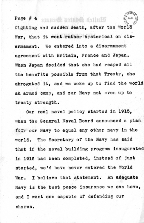 Speech Draft of Senator Harry S. Truman Delivered at Larchmont, New York