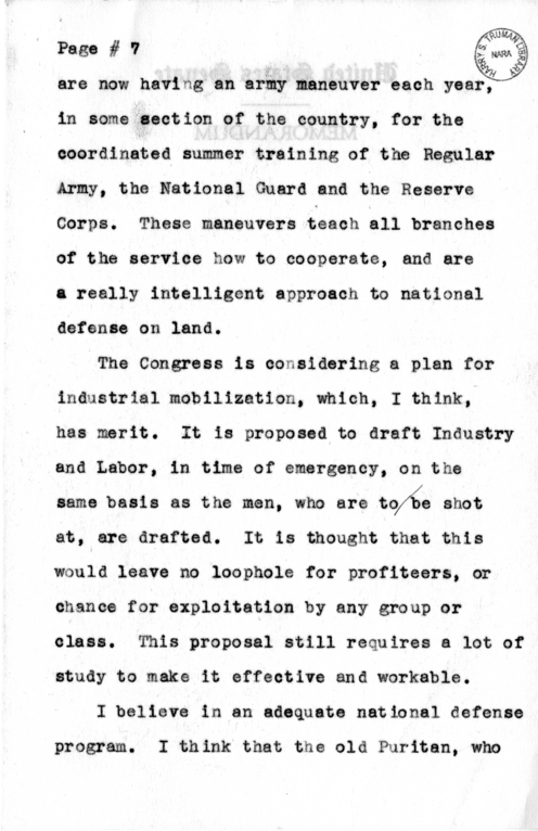 Speech Draft of Senator Harry S. Truman Delivered at Larchmont, New York