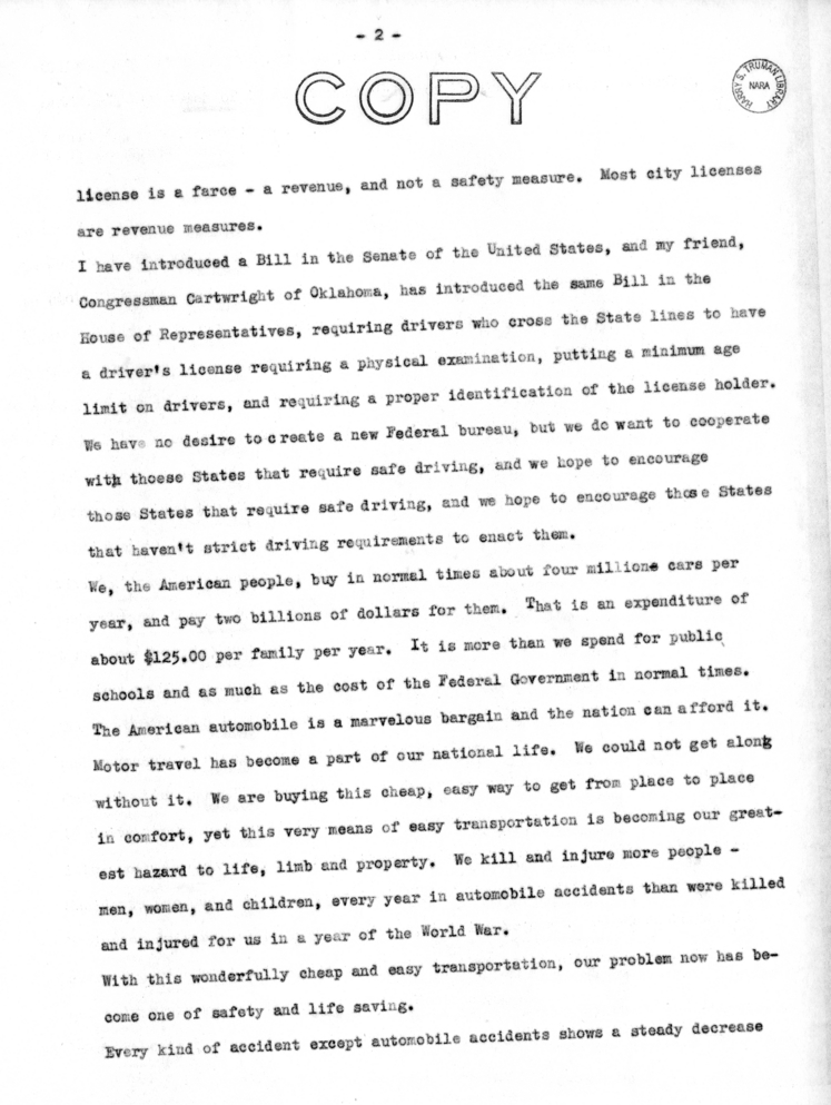 Speech of Senator Harry S. Truman Delivered at the National Convention of the Fraternal Order of Eagles, Chicago, Illinois