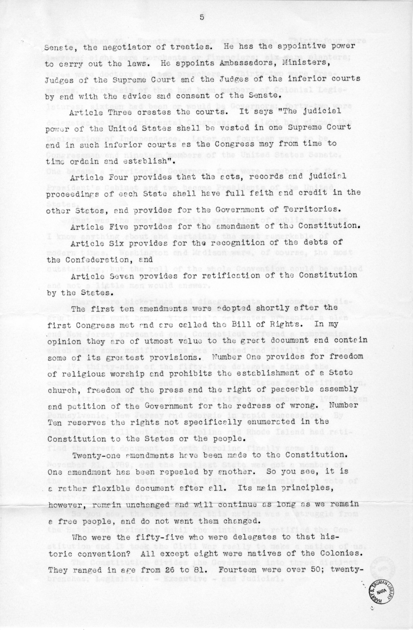 Speech of Senator Harry S. Truman Delivered at Liberty, Missouri
