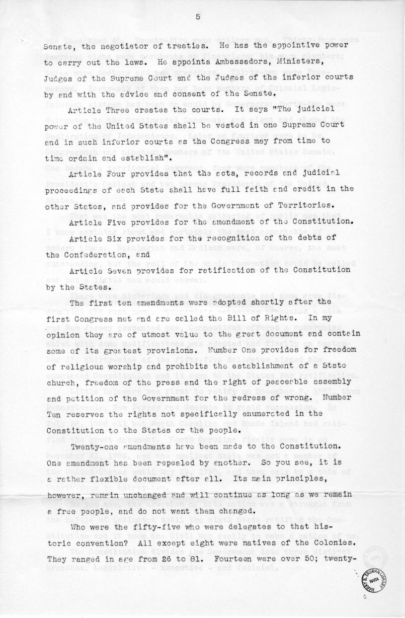 Speech of Senator Harry S. Truman Delivered at Liberty, Missouri