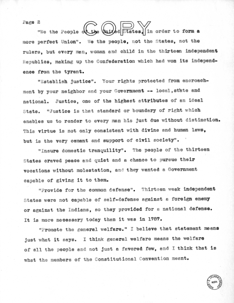 Speech of Senator Harry S. Truman at Liberty, Missouri