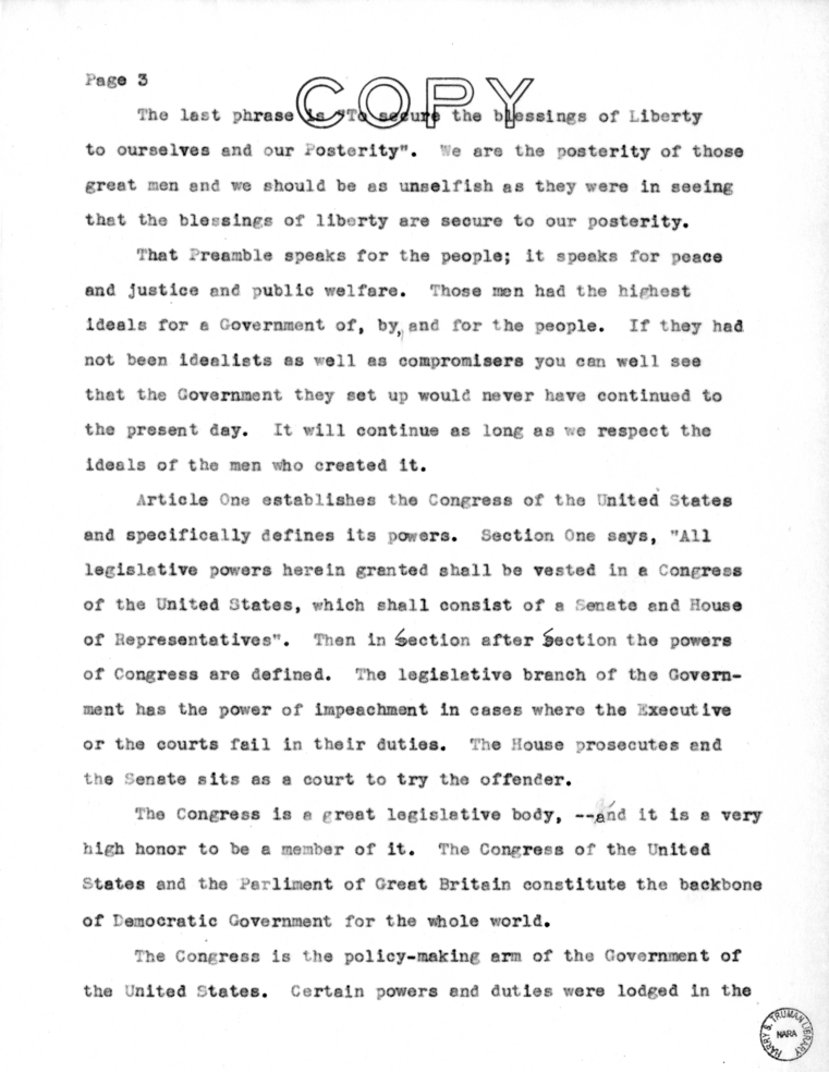 Speech of Senator Harry S. Truman at Liberty, Missouri