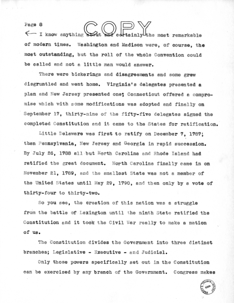 Speech of Senator Harry S. Truman at Liberty, Missouri