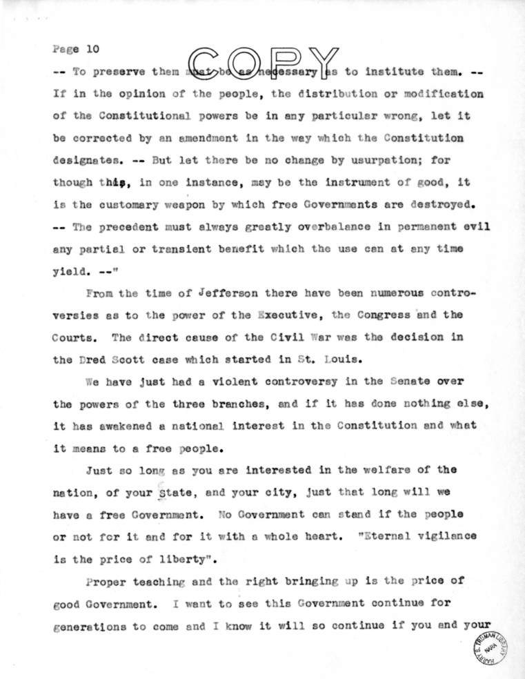 Speech of Senator Harry S. Truman at Liberty, Missouri