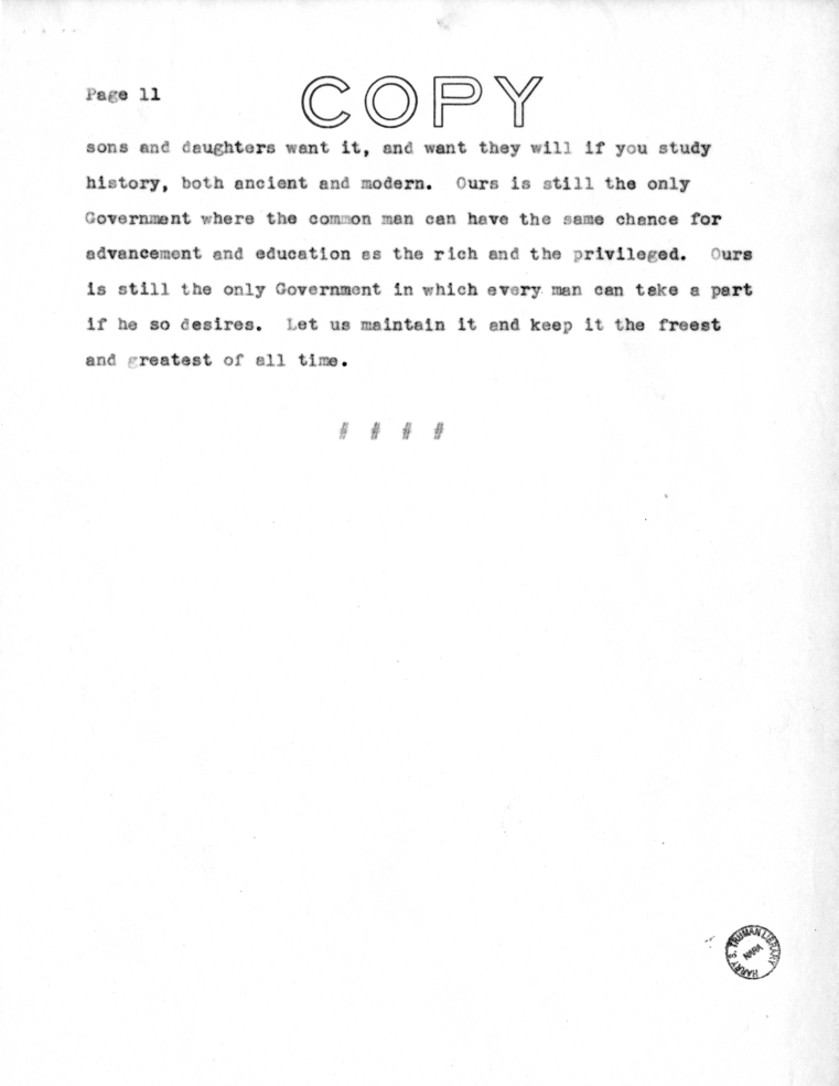 Speech of Senator Harry S. Truman at Liberty, Missouri