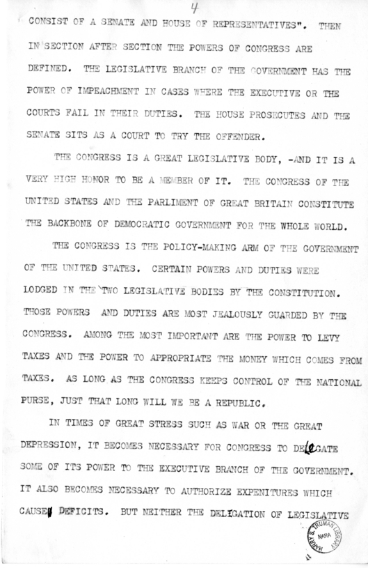 Draft of Speech of Senator Harry S. Truman at Liberty, Missouri