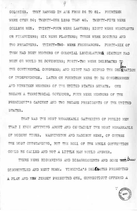 Draft of Speech of Senator Harry S. Truman at Liberty, Missouri