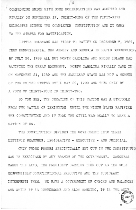 Draft of Speech of Senator Harry S. Truman at Liberty, Missouri