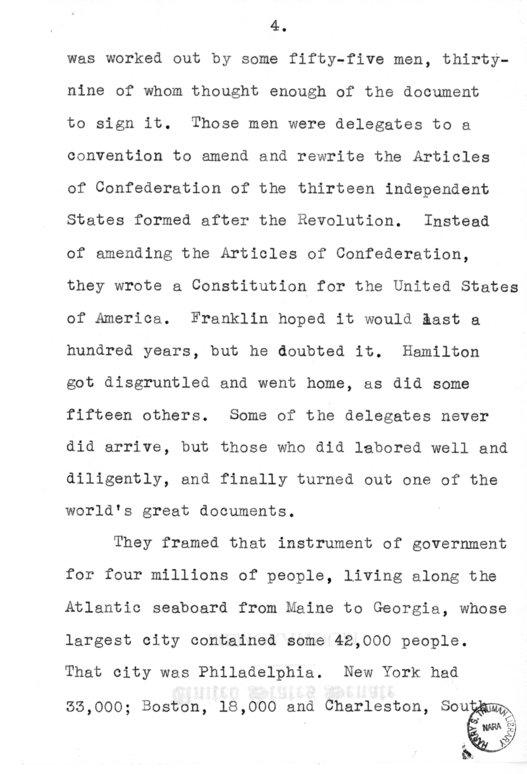 Speech of Senator Harry S. Truman to the Young Democrats of Missouri, Arkansas, Illinois, Kentucky, and Tennesee at Cape Girardeau, Missouri