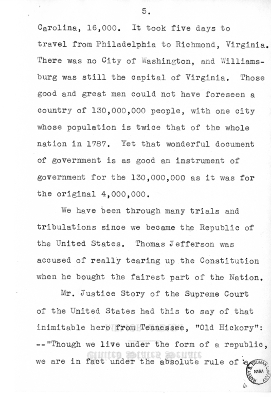 Speech of Senator Harry S. Truman to the Young Democrats of Missouri, Arkansas, Illinois, Kentucky, and Tennesee at Cape Girardeau, Missouri
