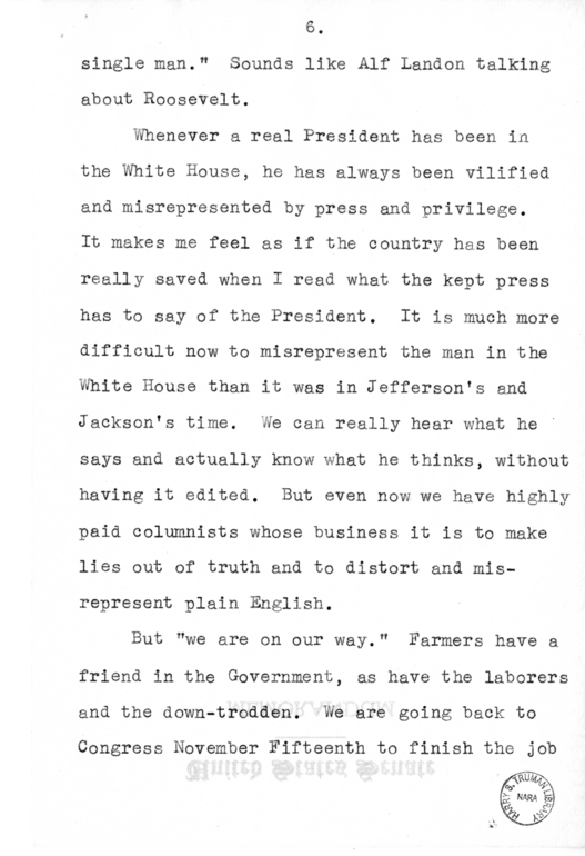 Speech of Senator Harry S. Truman to the Young Democrats of Missouri, Arkansas, Illinois, Kentucky, and Tennesee at Cape Girardeau, Missouri