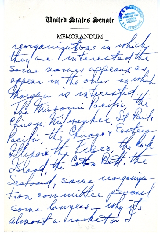 Handwritten Draft Speech of Senator Harry S. Truman, "Statesmanship in Finance"