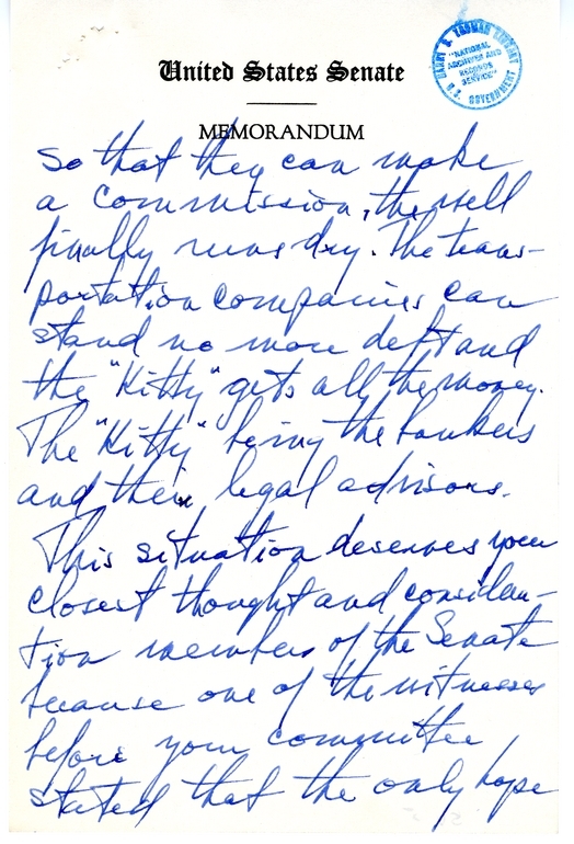 Handwritten Draft Speech of Senator Harry S. Truman, "Statesmanship in Finance"
