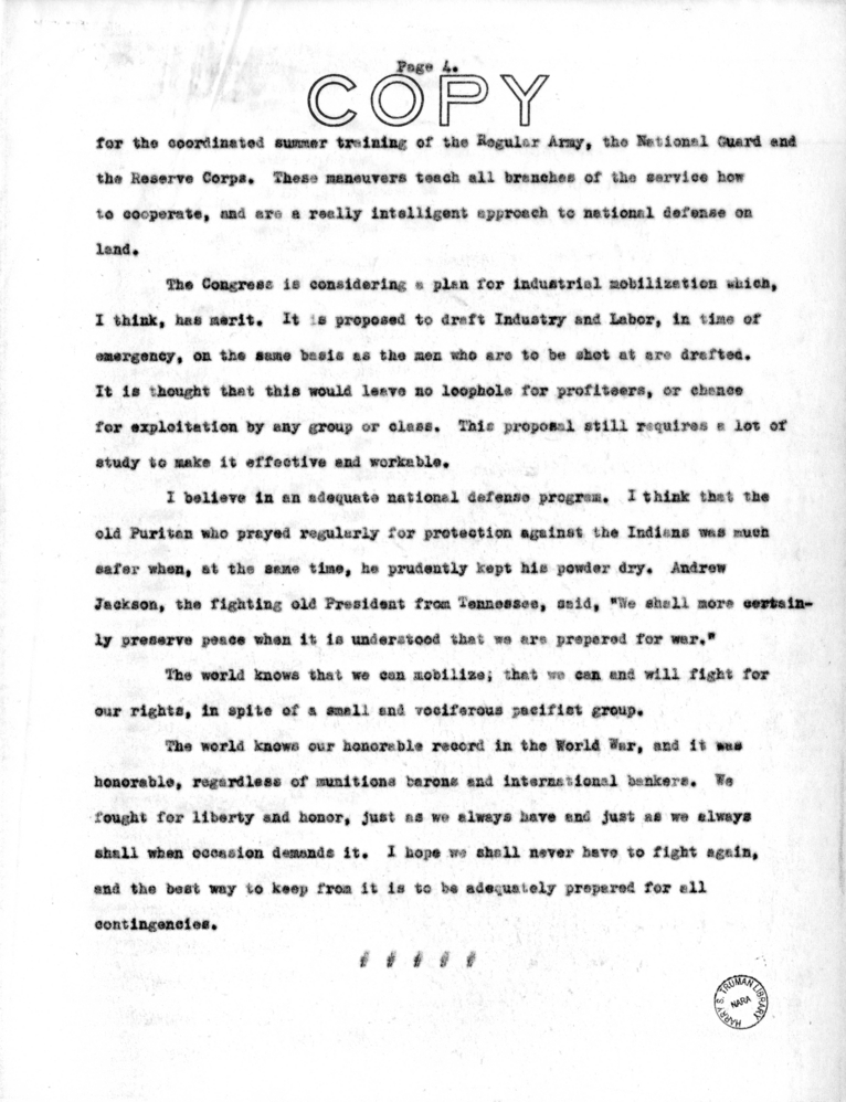 Speech of Senator Harry S. Truman at George Washington Post #1, The American Legion