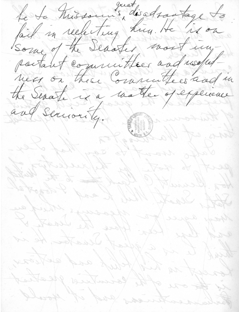 Handwritten Draft Speech of Senator Harry S. Truman to the Franklin D. Roosevelt Women's Club of Springfield, Missouri