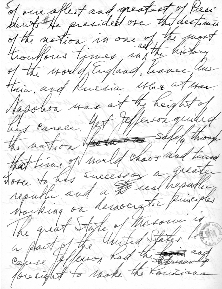 Handwritten Draft Speech of Senator Harry S. Truman to the Franklin D. Roosevelt Women's Club of Springfield, Missouri