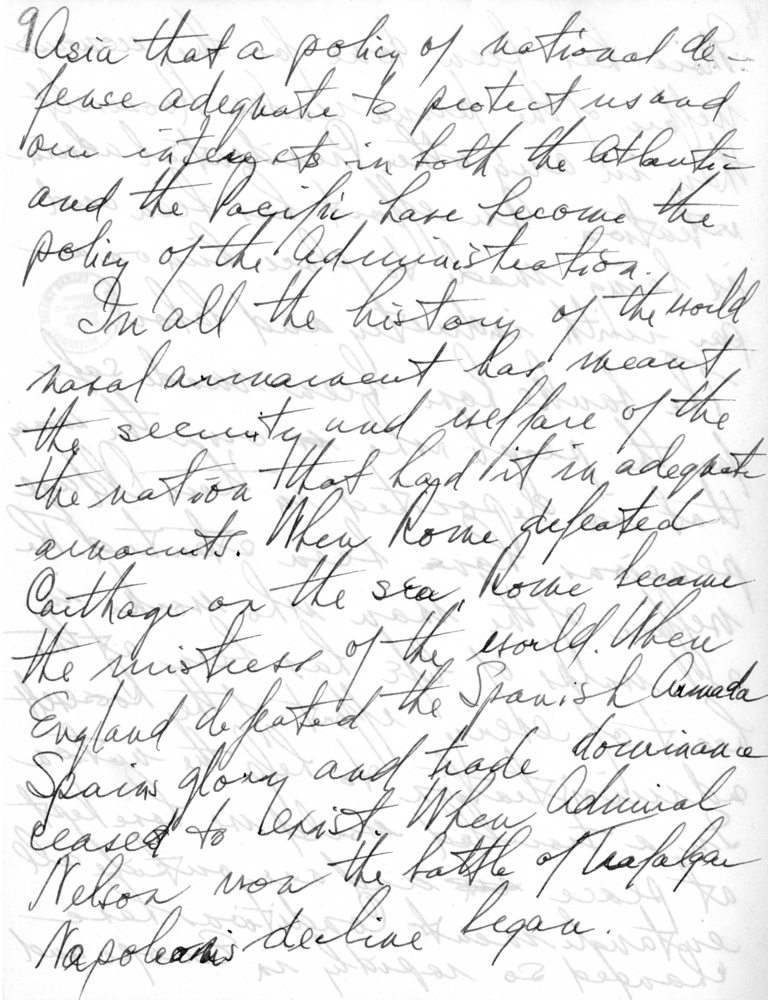 Handwritten Draft Speech of Senator Harry S. Truman to the Franklin D. Roosevelt Women's Club of Springfield, Missouri