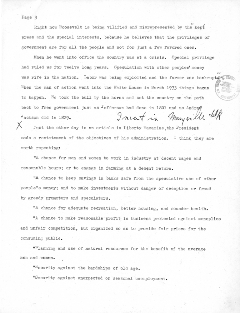 Speech Delivered by Senator Harry S. Truman to the Franklin D. Roosevelt Women's Club of Springfield, Missouri