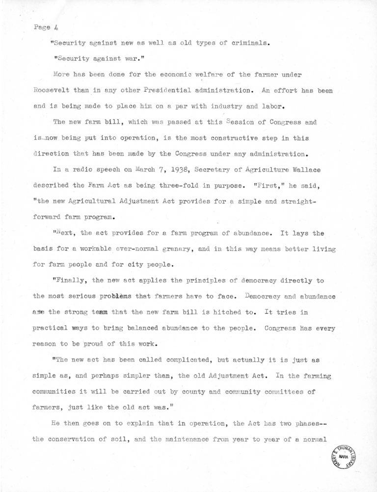 Speech Delivered by Senator Harry S. Truman to the Franklin D. Roosevelt Women's Club of Springfield, Missouri